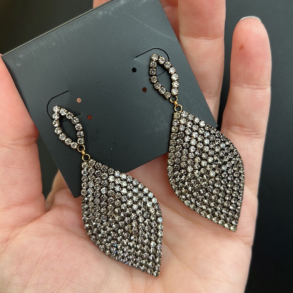 Rhinestone earrings teardrop new prom wedding gunmetal gold - Picture 7 of 9